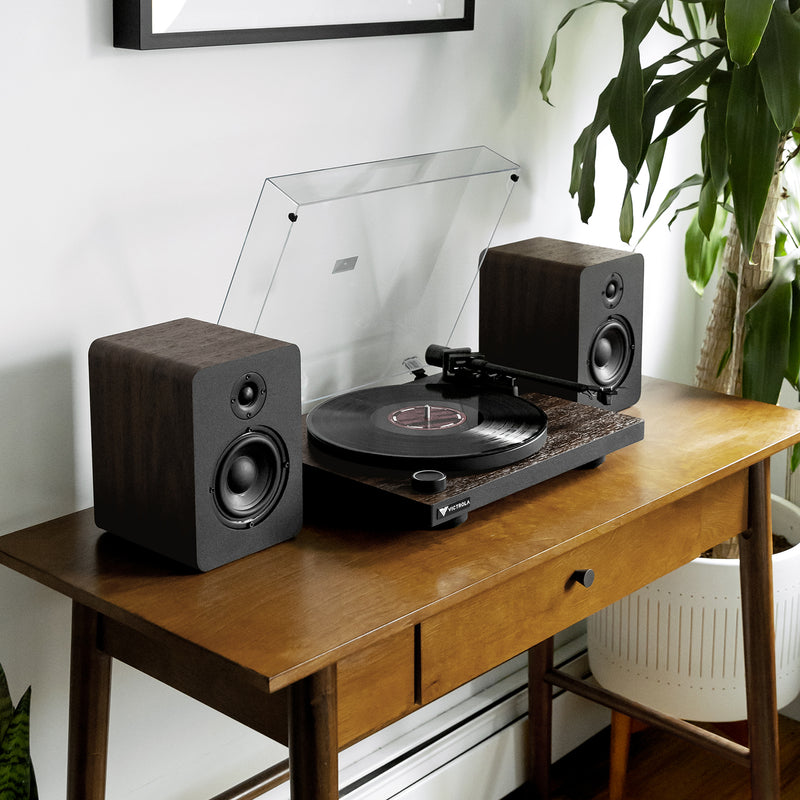 Victrola VTTS-1-ESP Premiere T1 Bluetooth Wireless Record Player with Bookshelf Monitors